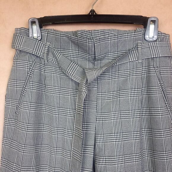 Zara Trafaluc Gray White Plaid Paper Bag Ankle Pants Slacks Front Tie Small - Picture 2 of 6